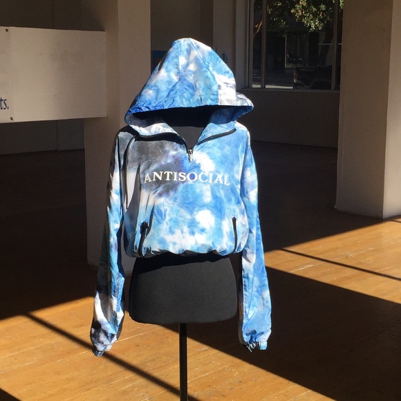 Antisocial Cropped blue tie die looking hooded jacket - Picture 7 of 8